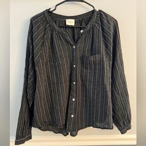 WRAP London Black Textured Stripe 100% Cotton Button Front Blouse Size US 8